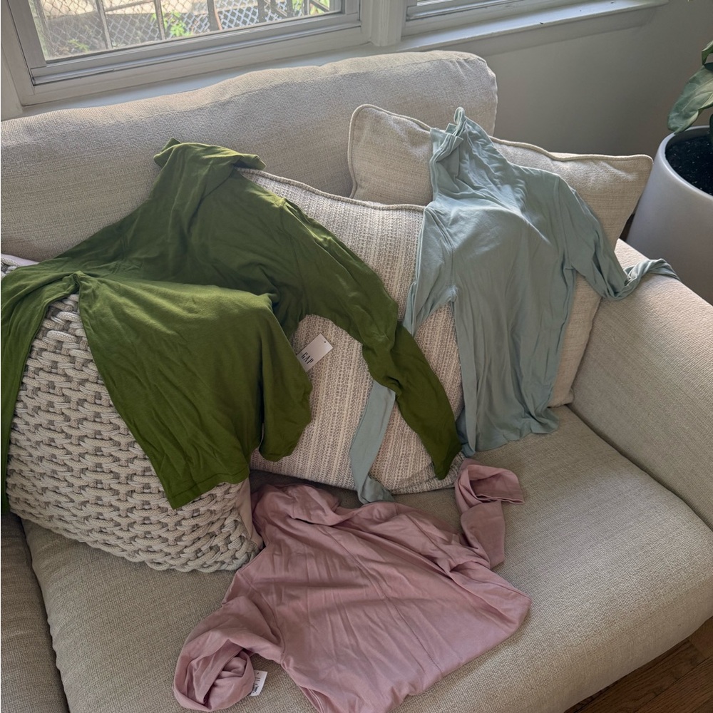 Gap Elegant Women's- Green, Blue, and Pink turtlenecks.